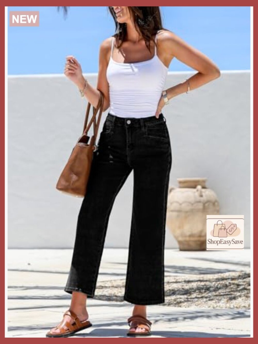 High Waisted Straight Leg Jeans Stretchy Ankle Denim Pants with Pockets - Picture 4 of 7